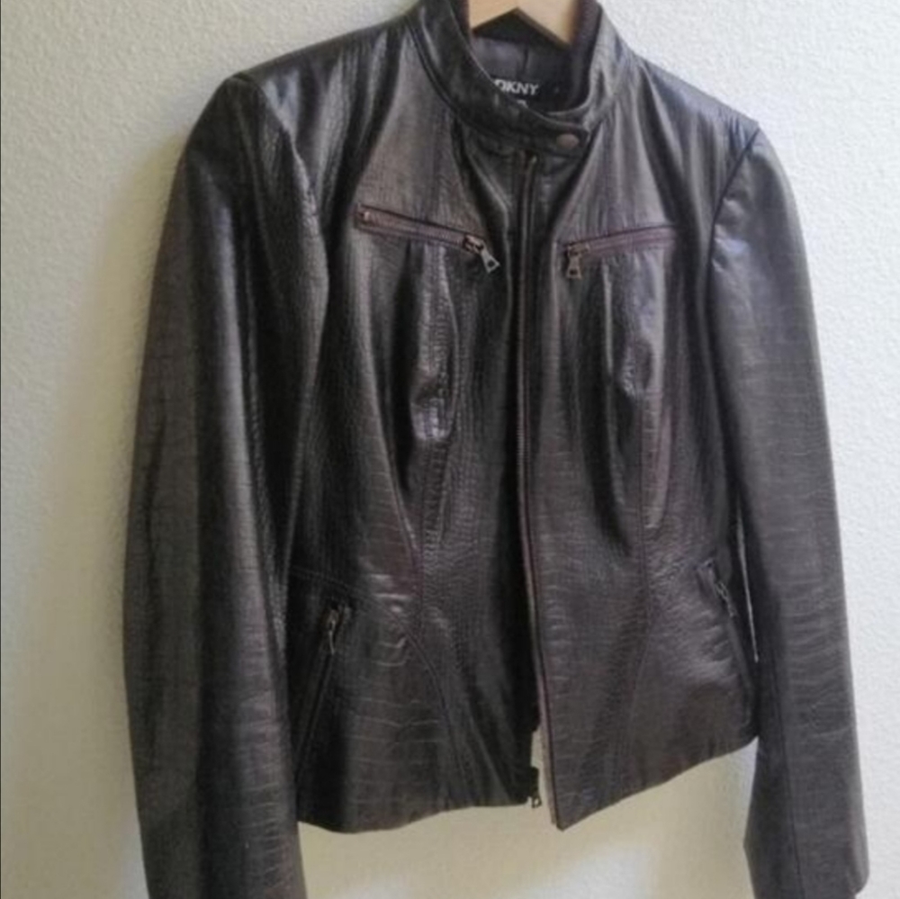 DKNY Alligator Embossed Leather Jacket